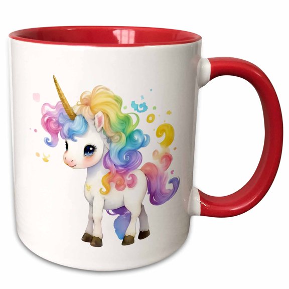 3drose, Pretty Rainbow Unicorn Illustration, 15oz Two-tone Red Mug