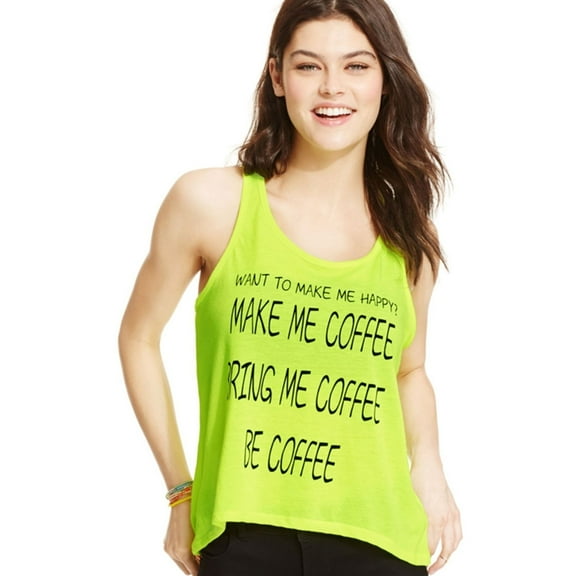 Pretty Rebellious Clothing Womens Coffee Neon Tank Top, Yellow, Juniors, Medium