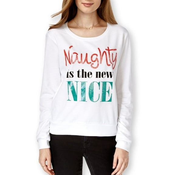 Pretty Rebellious Clothing Womens Naughty Crew Sweatshirt, White, Juniors, Large