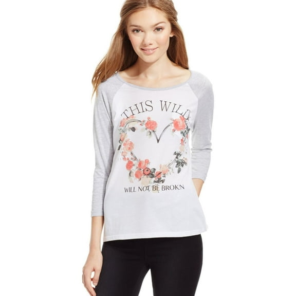 Pretty Rebellious Clothing Womens Wild Heart Graphic T-Shirt, Grey, Juniors, Small