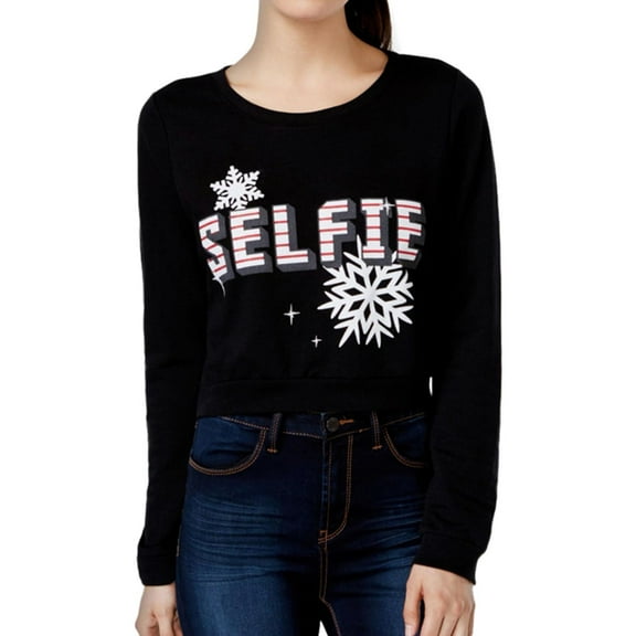 Pretty Rebellious Clothing Womens Xmas Selfie Sweatshirt, Black, Juniors, Large