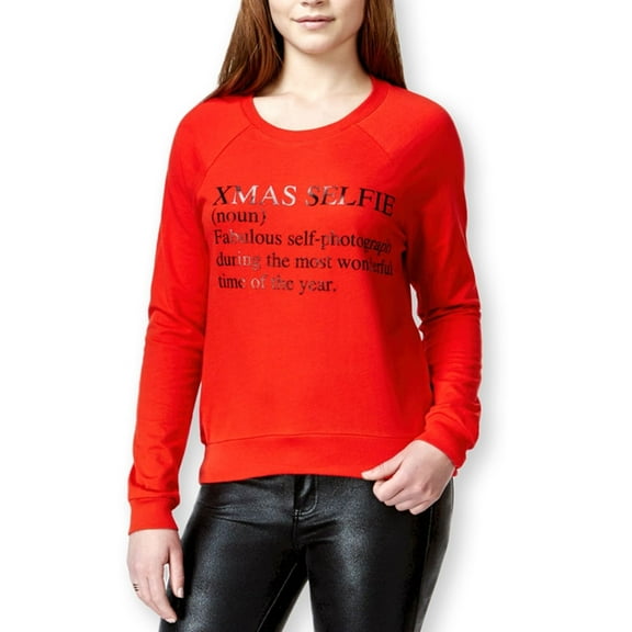 Pretty Rebellious Clothing Womens Xmas Selfie Sweatshirt, Red, Juniors, Large
