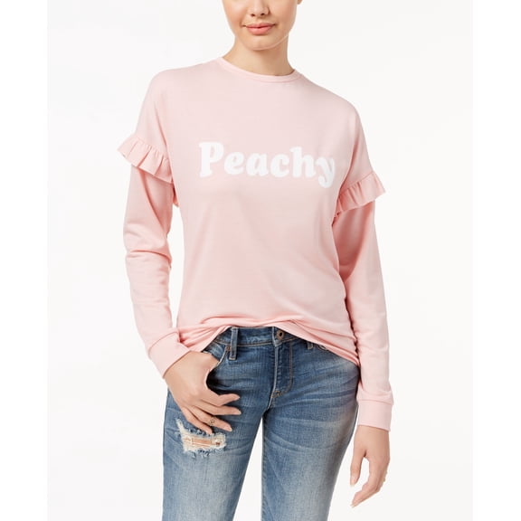Pretty Rebellious Juniors Peachy Graphic Ruffled Top Blush XS