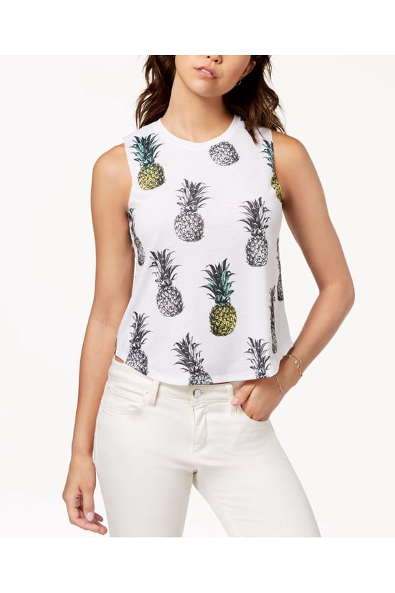 Pretty Rebellious Juniors Pineapple Graphic Cropped Tank Top White M