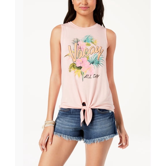 Rebellious One Juniors Vacay Graphic Print Tank Top Pink XS