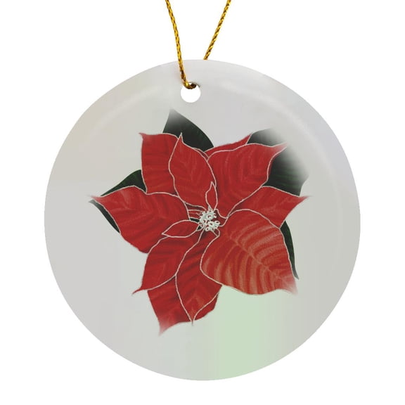 3drose, Pretty Red Christmas Poinsettia Illustration, Circle Porcelain Ornament