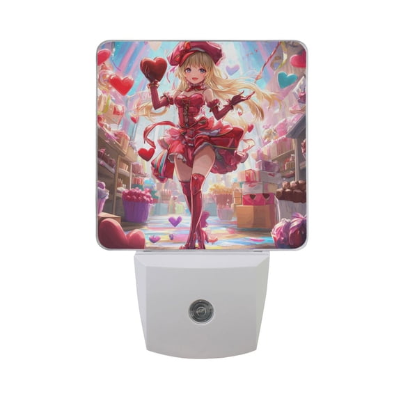 Pretty Red Girl with Love Balloon Night Light 2 Pack LED Nightlight Plug into Wall Dusk to Dawn Sensor Soft White