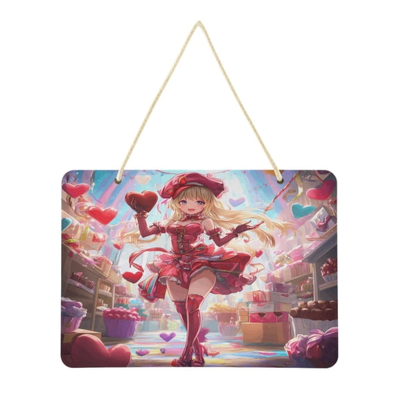 Pretty Red Girl with Love Balloon Welcome Sign Front Door PVC 14x10 inch Hanger Hello Sign Farmhouse Wall Porch Home Outside Decor