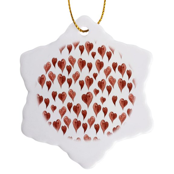3drose, Pretty Red Hearts- Painted Art, 3 inch Snowflake Porcelain Ornament
