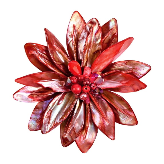 Pretty Red Water Lily Mother of Pearl Pin-Brooch for Female Anniversary