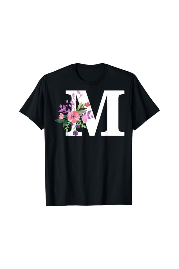 Pretty Roses Floral Monogram White Letter M Cute Pink Flower T-Shirt