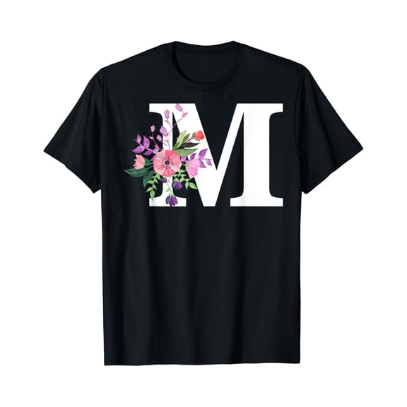Pretty Roses Floral Monogram White Letter M Cute Pink Flower T-Shirt