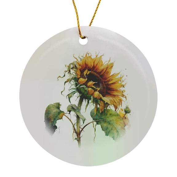 3drose, Pretty Rustic Sunflower Illustration, Circle Porcelain Ornament