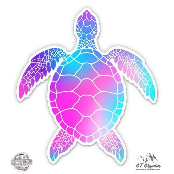 Pretty Sea Turtle Colorful - 12" Vinyl Sticker Waterproof Decal
