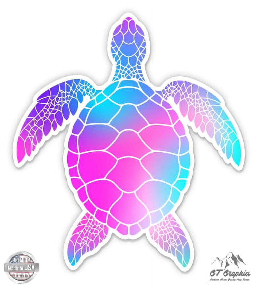 Pretty Sea Turtle Colorful - 8" Vinyl Sticker - For Car Laptop I-Pad ...
