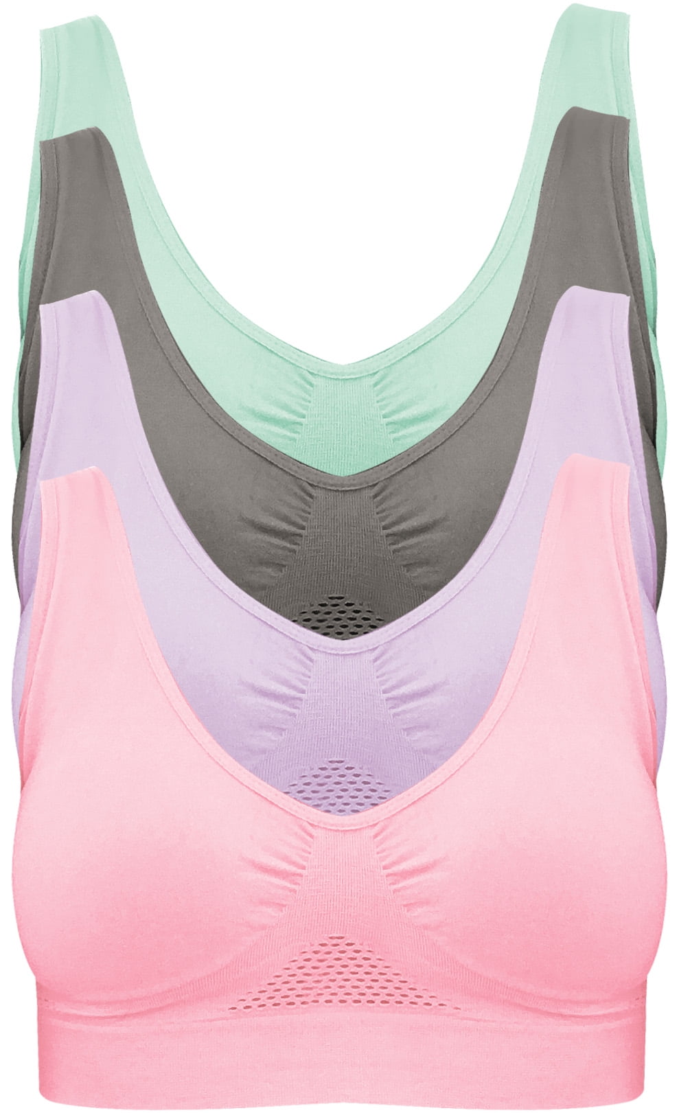 Pretty Seamless 2XL Nylon Wireless Unpadded Comfort Bra (4 Pack)