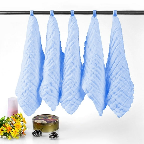 Pretty See Organic Cotton Baby Wipes,Soft Newborn Face Towel,Muslin Washcloths for Sensitive Skin,Blue,Set Of 5,Gentle and Natural