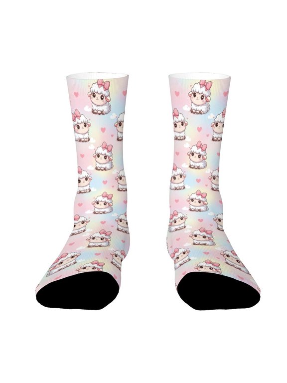 Pretty Sheep Bow Funny Novelty Crew Socks for Women Men Sports