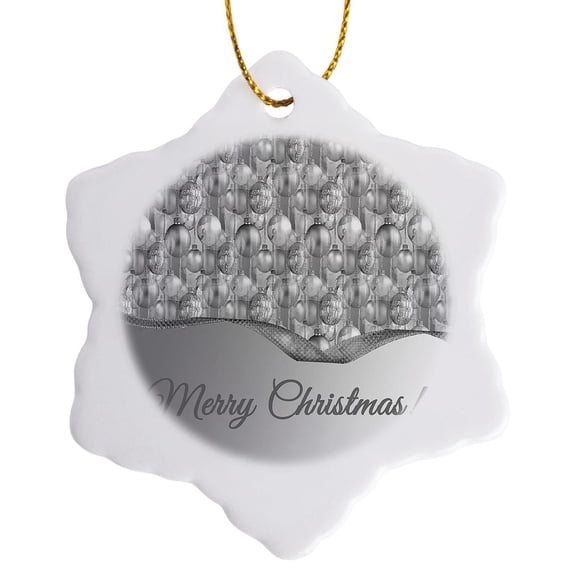 3drose, Pretty Silver Christmas Ornaments, Merry Christmas, 3 inch Snowflake Porcelain Ornament