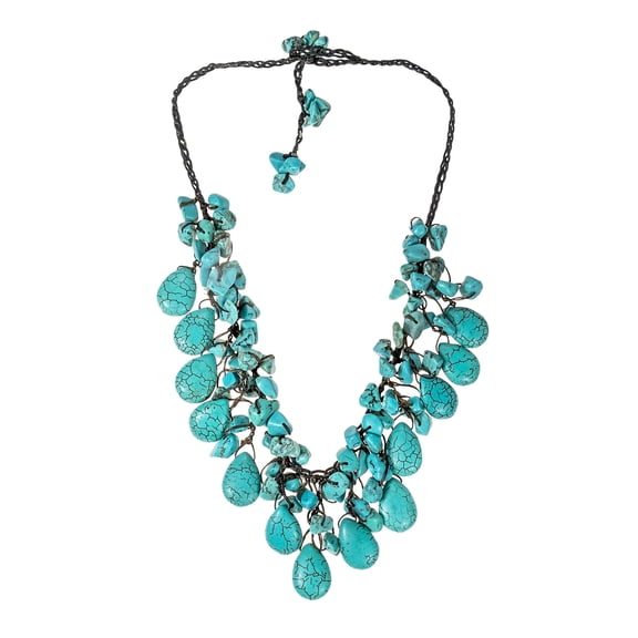 Pretty Simulated Turquoise Drop Cotton Wax Rope Necklace