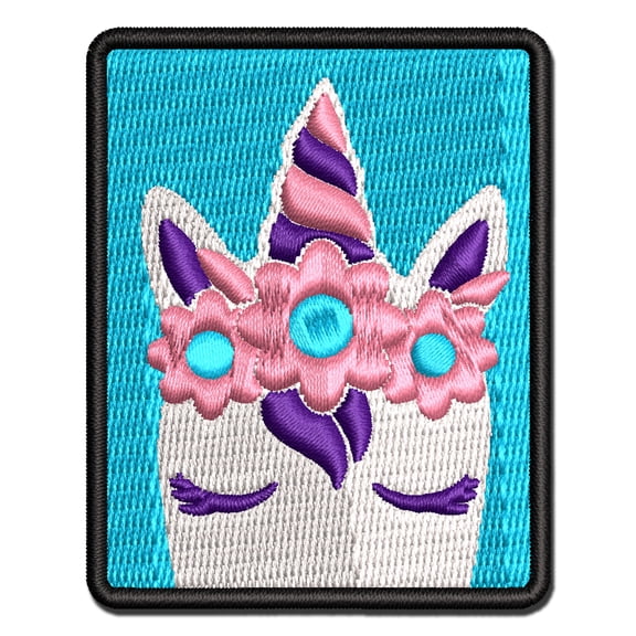 Pretty Sleepy Unicorn Face Applique Multi-Color Embroidered Iron-On Patch - 2.5 Inch Small