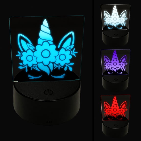 Pretty Sleepy Unicorn Face LED Night Light Sign 3D Illusion Desk Nightstand Lamp