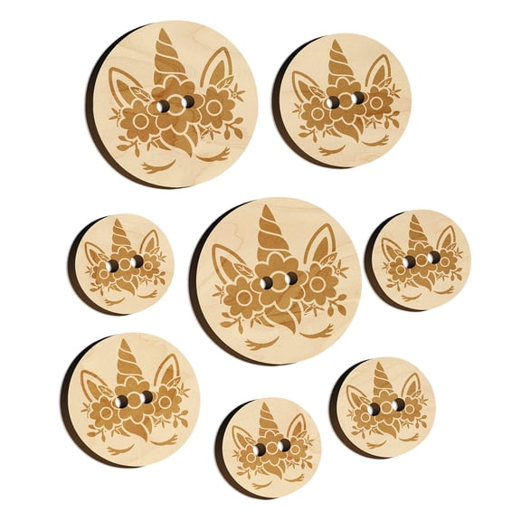Pretty Sleepy Unicorn Face Wood Buttons for Crochet Knitting Sewing DIY Craft - 1.00 Inch Medium (7pcs)