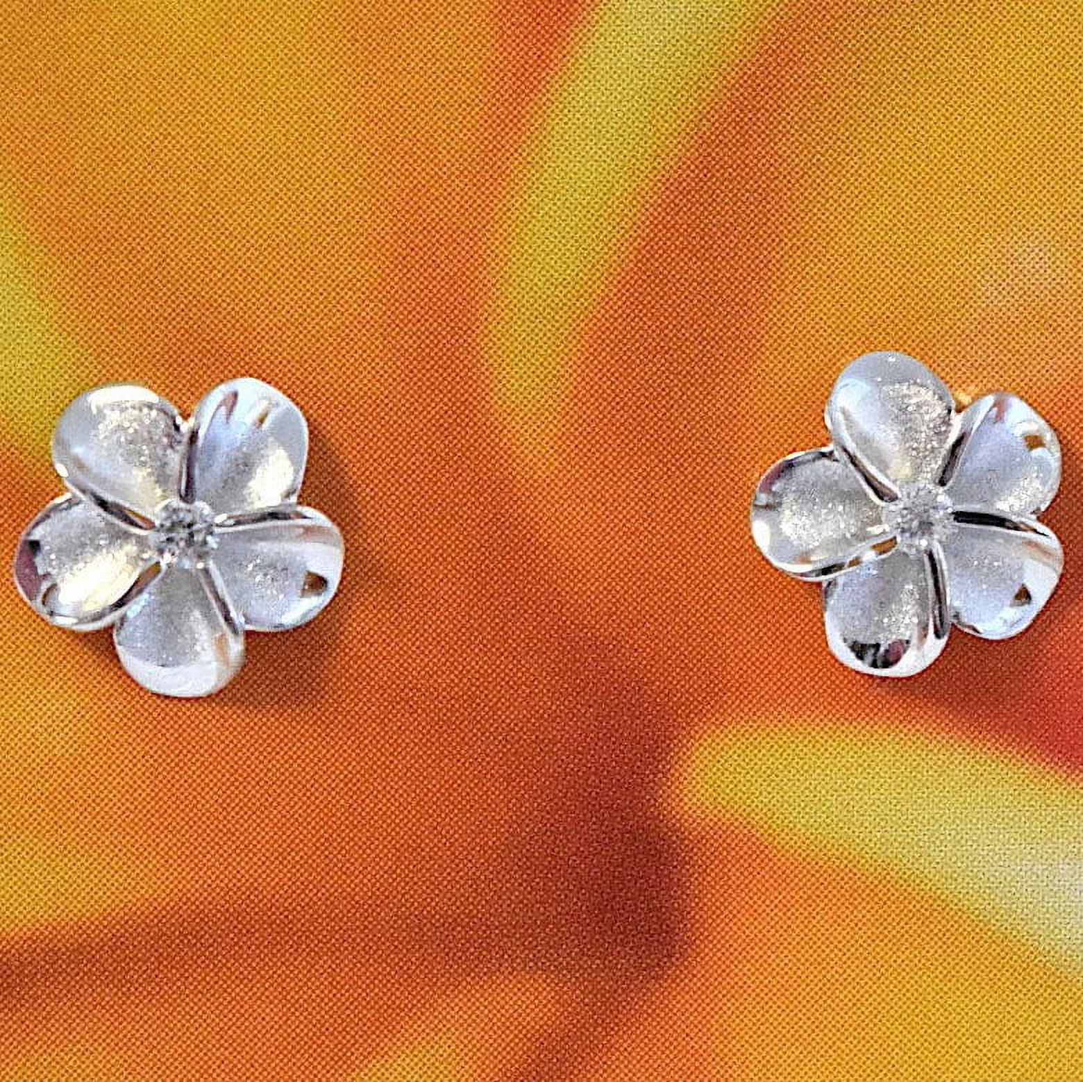 PARADISE HAWAII GIFTS Pretty Small Hawaiian Plumeria Earring, Sterling Silver Plumeria Flower CZ Stud Earring, E4003 Birthday Wife Mom Girl Valentine Gift, Island