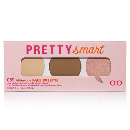 Pretty Smart All-in-one Face Palette 059, Light Medium Neutral Photo Blur Perfect Finish, Luau Talc-Free Bronzer, Crescendo Extra Pretty Pressed Blush, 8g