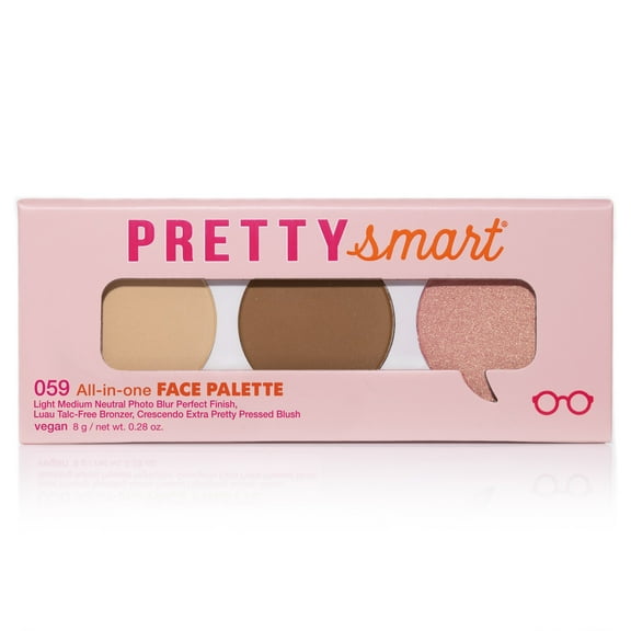 Pretty Smart All-in-one Face Palette 059, Light Medium Neutral Photo Blur Perfect Finish, Luau Talc-Free Bronzer, Crescendo Extra Pretty Pressed Blush, 8g
