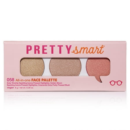 Pretty Smart All-in-one Trio Face Palette 058, Solar Worship Sparkling Aurora Pressed Highlighter, Golden Bloom Sparkling Aurora Pressed Highlighter, Crescendo Extra Pretty Pressed Blush, 8g