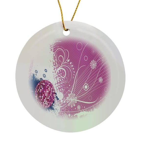 3drose, Pretty Sparkly Pink Disco Ball on a Grunge Background, Circle Porcelain Ornament