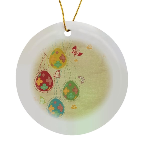 3drose, Pretty Spring Eggs Butterflies Floral Easter Vector Design, Circle Porcelain Ornament