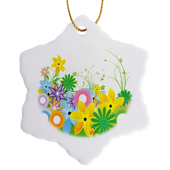 3drose, Pretty Spring Flowers All in Bloom, 3 inch Snowflake Porcelain Ornament