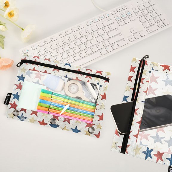 Pretty Stars 2 Pack Pencil Pouches Zipper Pencil Case 3 Ring Pencil Pouch Cosmetic Bag