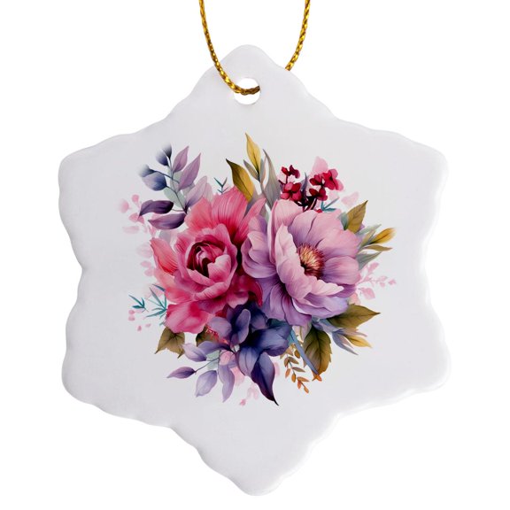 3drose, Pretty Summer Flower Bouquet Illustration, 3 inch Snowflake Porcelain Ornament