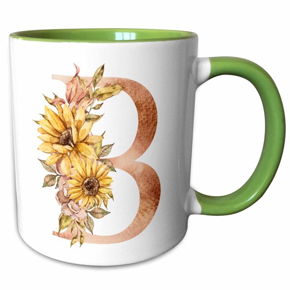 3drose, Pretty Sunflower Monogram Initial B, 15oz Two-tone Green Mug
