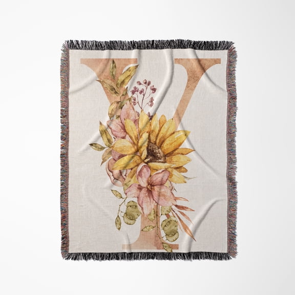 Pretty Sunflower Monogram Initial Y, Woven Blanket