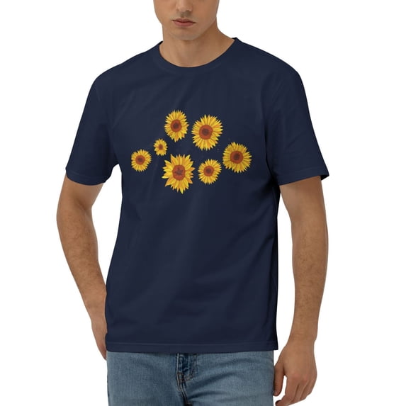 Pretty Sunflowers Cotton T-Shirt Navy Blue X-Large