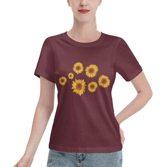 Pretty Sunflowers Women'S Basic Short Sleeve T-Shirt Burgundy Medium