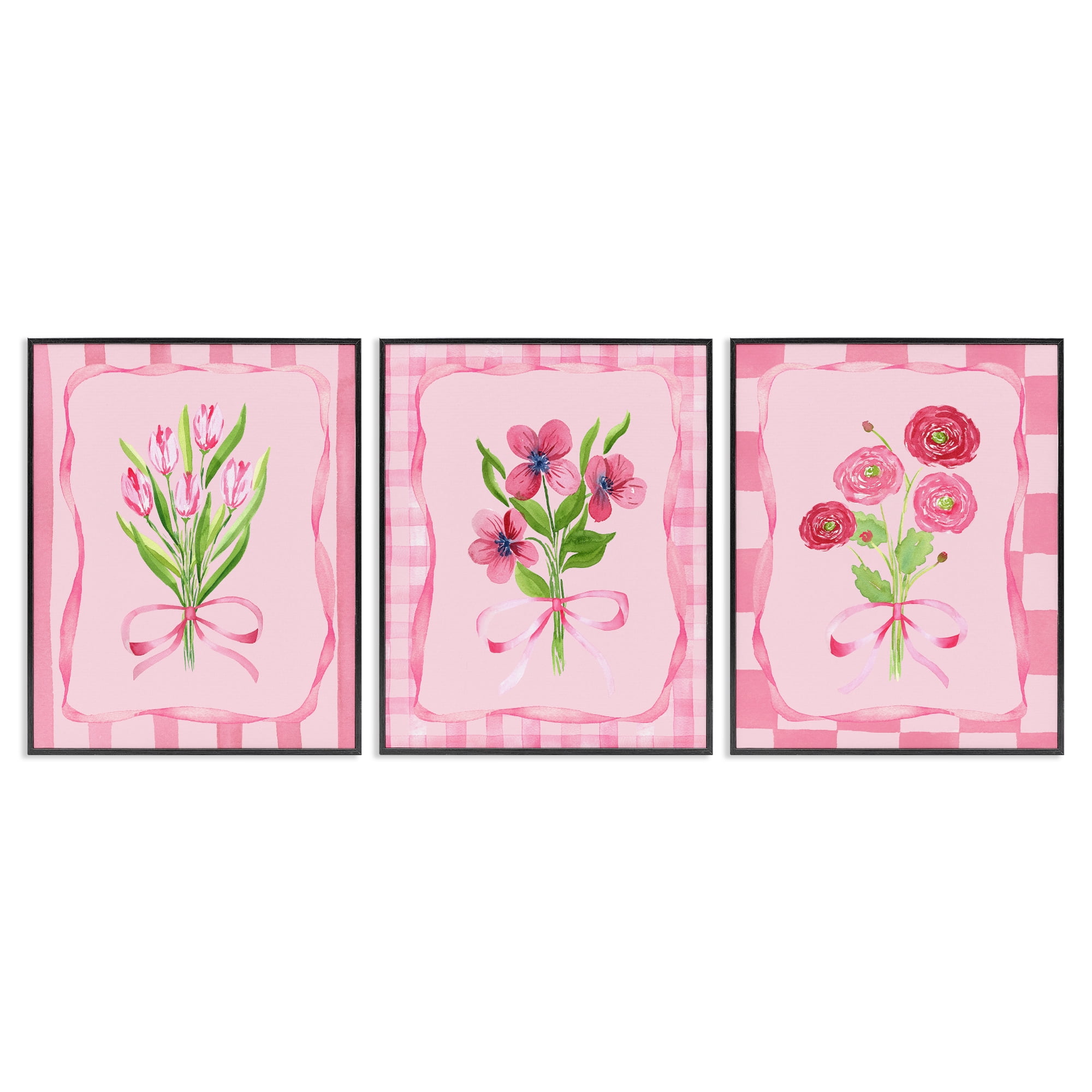 Pretty & Sweet Bordered Flowers 3 Piece Black Framed Giclee Art Set, design by Nina Jacobs