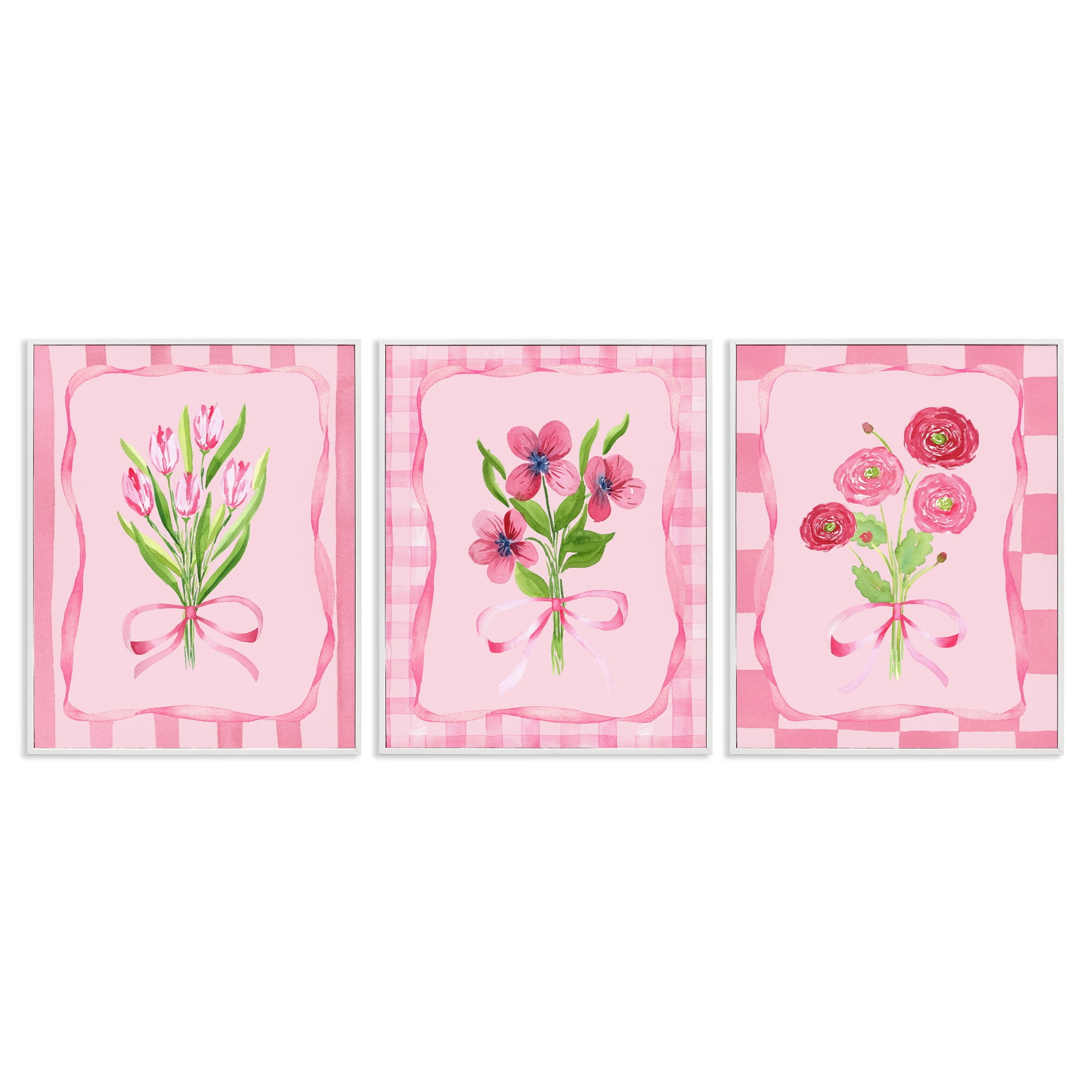Pretty & Sweet Bordered Flowers 3 Piece White Framed Giclee Art Set, design by Nina Jacobs