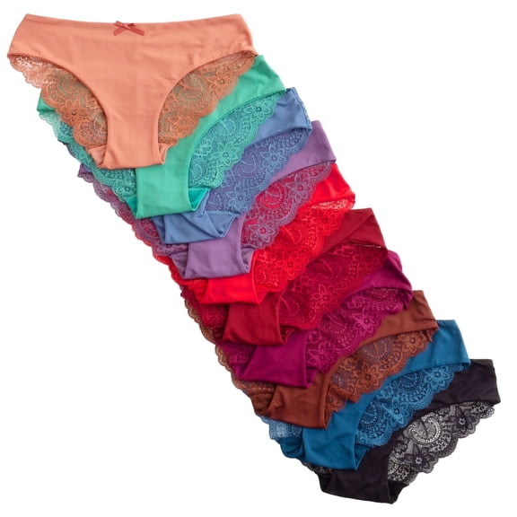 Pretty Sweet Intimates Laser Cut Seamless Cheeky Bikini Underwear with Lace, Lace Back, S, 10 Pack