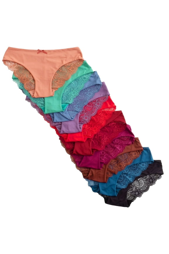 Laser Cut Seamless Cheeky Bikini Underwear with Lace, Lace Back, XL 10 Pack