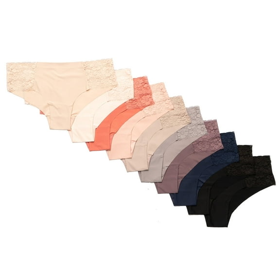 Pretty Sweet Intimates Laser Cut Seamless Cheeky Bikini Underwear with Lace, Pastels, S, 10 Pack