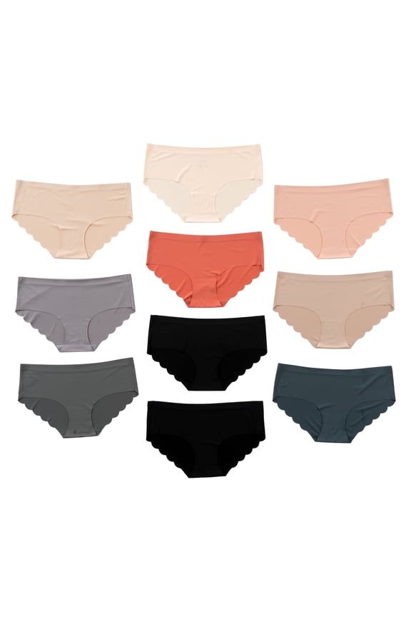 Laser Cut Seamless Cheeky Bikini Underwear with Lace, Scalloped, XL, 10 Pack