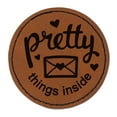 thumbnail image 1 of Pretty Things Inside Mail Envelope with Heart 2.5" Faux Leather Round Engraved Iron-On Patch - Brown, 1 of 6