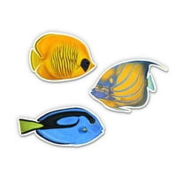 Pretty Tropical Fish Set of 3 - 2" each Vinyl Stickers - For Car Laptop I-Pad Phone Helmet Hard Hat - Waterproof Decals