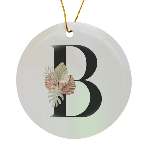 3drose, Pretty Tropical Leaf Monogram Initial B, Circle Porcelain Ornament