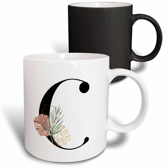 3drose, Pretty Tropical Leaf Monogram Initial C, 11oz Magic Transforming Mug